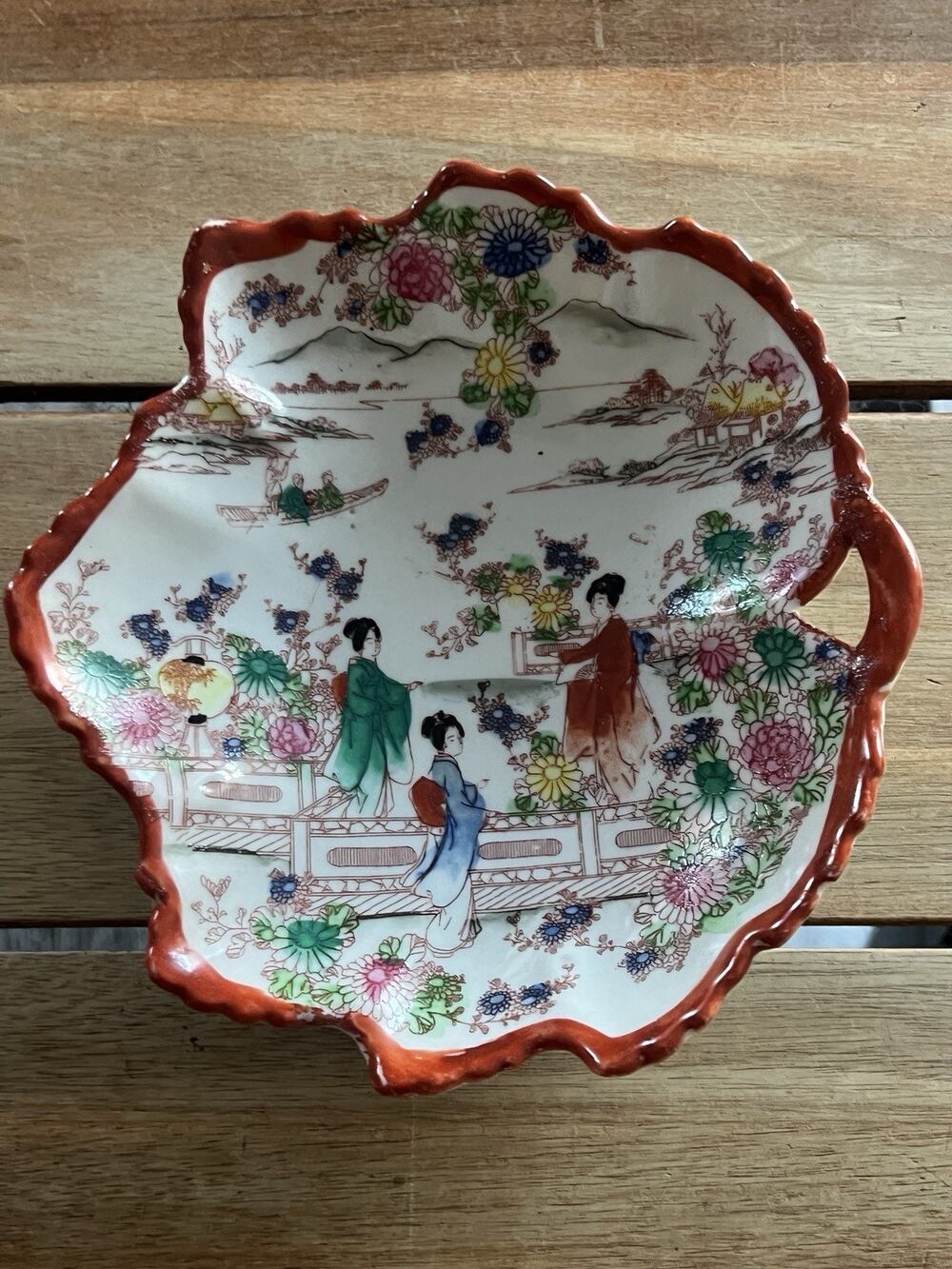 Vintage Japan Kutani Geisha Girl Hand painted Trinket Dish